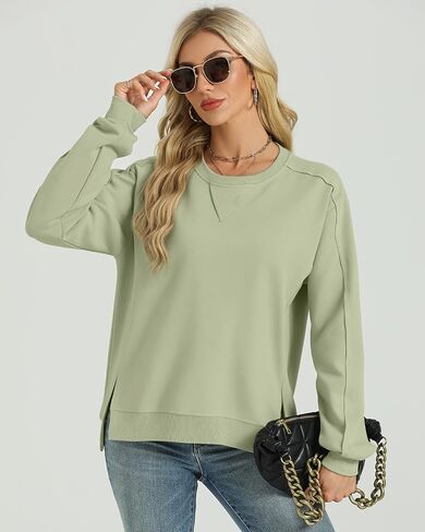 Tanou Women's Reverse Seam Sweatshirts Casual Crew Neck Long Sleeve Pullover Solid Slit 2024 Fall Tops in Saudi Arabia