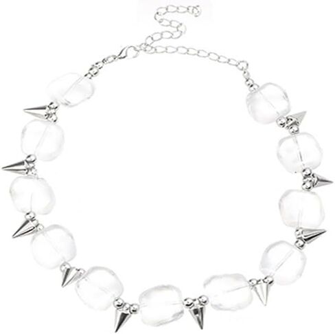 Punk Spike Choker Necklace for Women Men Clear Acrylic Geometric Beaded Ball Statement Necklace Personalized Goth Jewelry Gifts Chain Adjustable in Kuwait