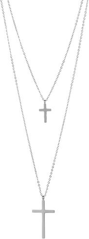 قلادة صليب مزدوجة للنساء، سلسلة من طبقات من الفولاذ المقاوم للصدأ، مجوهرات أنيقة، هدايا عيد ميلاد، تخرج، عيد الميلاد in Kuwait