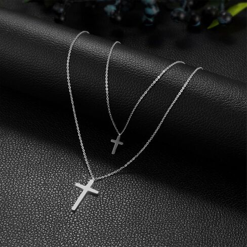 قلادة صليب مزدوجة للنساء، سلسلة من طبقات من الفولاذ المقاوم للصدأ، مجوهرات أنيقة، هدايا عيد ميلاد، تخرج، عيد الميلاد in Kuwait
