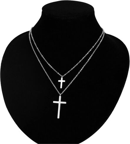 قلادة صليب مزدوجة للنساء، سلسلة من طبقات من الفولاذ المقاوم للصدأ، مجوهرات أنيقة، هدايا عيد ميلاد، تخرج، عيد الميلاد in Kuwait