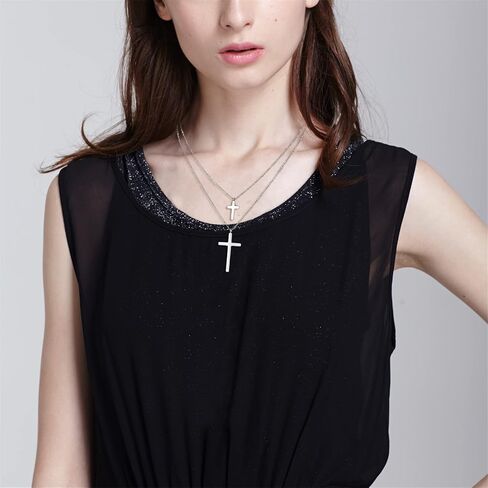 قلادة صليب مزدوجة للنساء، سلسلة من طبقات من الفولاذ المقاوم للصدأ، مجوهرات أنيقة، هدايا عيد ميلاد، تخرج، عيد الميلاد in Kuwait