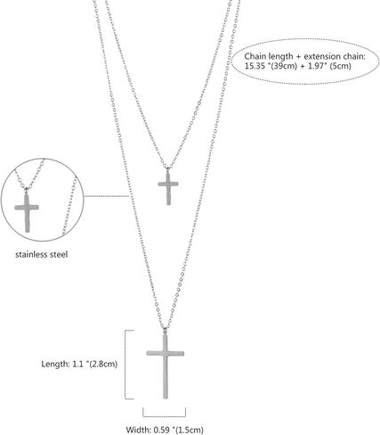قلادة صليب مزدوجة للنساء، سلسلة من طبقات من الفولاذ المقاوم للصدأ، مجوهرات أنيقة، هدايا عيد ميلاد، تخرج، عيد الميلاد in Kuwait