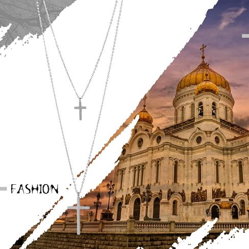 قلادة صليب مزدوجة للنساء، سلسلة من طبقات من الفولاذ المقاوم للصدأ، مجوهرات أنيقة، هدايا عيد ميلاد، تخرج، عيد الميلاد in Kuwait