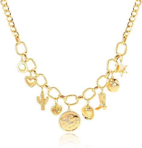 Charm Necklace for Women Chunky Gold Plated Paperclip Chain Amulet Evil Eye Jewelry Safety Pin Necklace Coastal Cowgirl Cowboy Necklace Third Eye Protection Jewelry for Women in Kuwait