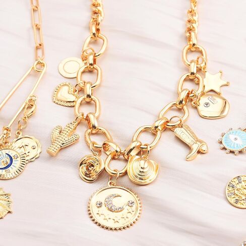 Charm Necklace for Women Chunky Gold Plated Paperclip Chain Amulet Evil Eye Jewelry Safety Pin Necklace Coastal Cowgirl Cowboy Necklace Third Eye Protection Jewelry for Women in Kuwait