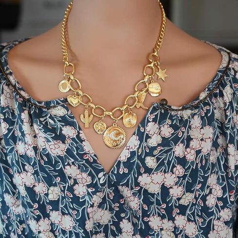 Charm Necklace for Women Chunky Gold Plated Paperclip Chain Amulet Evil Eye Jewelry Safety Pin Necklace Coastal Cowgirl Cowboy Necklace Third Eye Protection Jewelry for Women in Kuwait