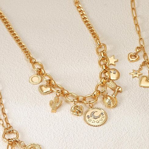 Charm Necklace for Women Chunky Gold Plated Paperclip Chain Amulet Evil Eye Jewelry Safety Pin Necklace Coastal Cowgirl Cowboy Necklace Third Eye Protection Jewelry for Women in Kuwait