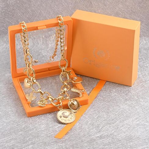 Charm Necklace for Women Chunky Gold Plated Paperclip Chain Amulet Evil Eye Jewelry Safety Pin Necklace Coastal Cowgirl Cowboy Necklace Third Eye Protection Jewelry for Women in Kuwait
