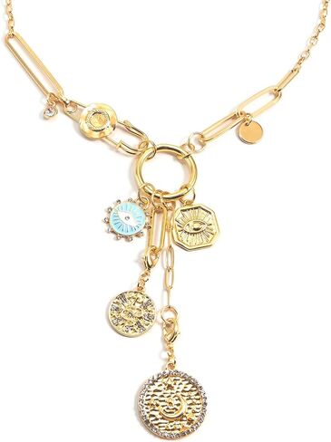 Charm Necklace for Women Chunky Gold Plated Paperclip Chain Amulet Evil Eye Jewelry Safety Pin Necklace Coastal Cowgirl Cowboy Necklace Third Eye Protection Jewelry for Women in Kuwait