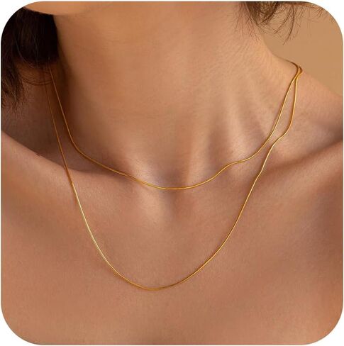 Dainty 18k Gold & Silver Plated Thin Chain Layered Choker Necklace For Women Minimalist Stainless Steel Snake Chain Necklace Waterproof Jewelry in Saudi Arabia