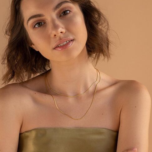 Dainty 18k Gold & Silver Plated Thin Chain Layered Choker Necklace For Women Minimalist Stainless Steel Snake Chain Necklace Waterproof Jewelry in Saudi Arabia