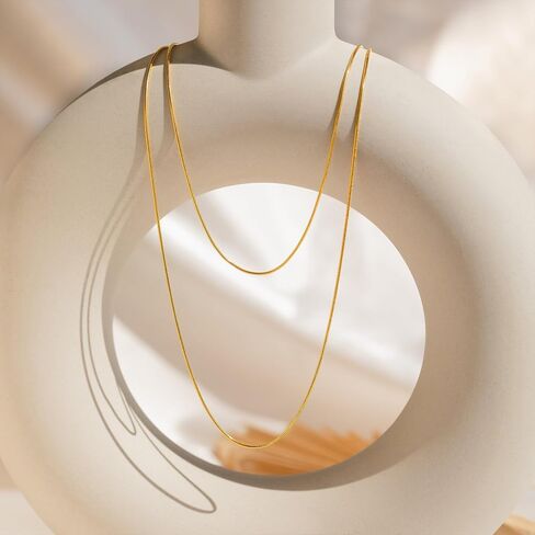 Dainty 18k Gold & Silver Plated Thin Chain Layered Choker Necklace For Women Minimalist Stainless Steel Snake Chain Necklace Waterproof Jewelry in Saudi Arabia