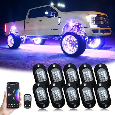 مصابيح الصخور LED من YiLaie RGB، 210 مصابيح LED مع تطبيق الهاتف/جهاز التحكم عن بعد والتوقيت ووضع الموسيقى مجموعات أضواء الصخور، ضوء سفلي مقاوم للماء لدراجة نارية ATV RZR UTV SUV على الطرق الوعرة (14 جرابًا) in Kuwait