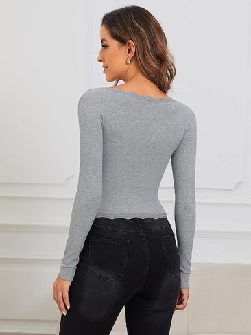 SHENHE Women's Cropped Cardigan Ribbed Knit Lace Trim V Neck Button Down Asymmetrical Y2K Fall Fashion Cardigan Sweater in Saudi Arabia