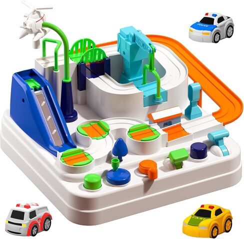 TEMI Boys Toys Car Track, Kids Race Track City Rescue Toy for 3 4 5 6 7 Years Old Boys Girls - Car Toys with 3 Cars, Car Track Toys for Boys Age 3, Birthday Gifts Toys for Boys 3-5 Years Old in Saudi Arabia