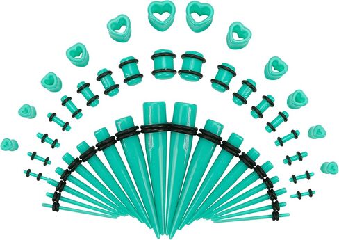 طقم تمدد الأذن من الأكريليك والسيليكون مكون من 48 قطعة: مستدقات خفيفة الوزن وأنفاق وسدادات لموسعات المبتدئين | مجموعة قياس أقراط مجوهرات ثقب الجسم للرجال والنساء (الحجم: 14G-0000G، أسود) in Kuwait