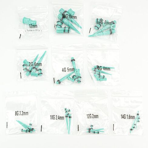 طقم تمدد الأذن من الأكريليك والسيليكون مكون من 48 قطعة: مستدقات خفيفة الوزن وأنفاق وسدادات لموسعات المبتدئين | مجموعة قياس أقراط مجوهرات ثقب الجسم للرجال والنساء (الحجم: 14G-0000G، أسود) in Kuwait