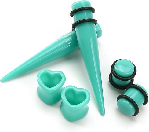 طقم تمدد الأذن من الأكريليك والسيليكون مكون من 48 قطعة: مستدقات خفيفة الوزن وأنفاق وسدادات لموسعات المبتدئين | مجموعة قياس أقراط مجوهرات ثقب الجسم للرجال والنساء (الحجم: 14G-0000G، أسود) in Kuwait