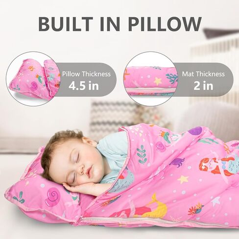 Nap Mat: Soft Portable Sleeping Bag Detachable Pillow Mat Blanket 2" Thickened Extra Large Kids Toddler Mats for Preschool and Daycare in Kuwait