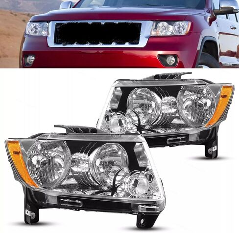 Halogen Headlights Headlamps Compatible with 2011-2013 Jeep Grand Cherokee 2011-2017 Jeep Compass, Chrome Housing Amber Reflector Headlights Assembly Replacement Driver and Passenger Side L+R in Saudi Arabia