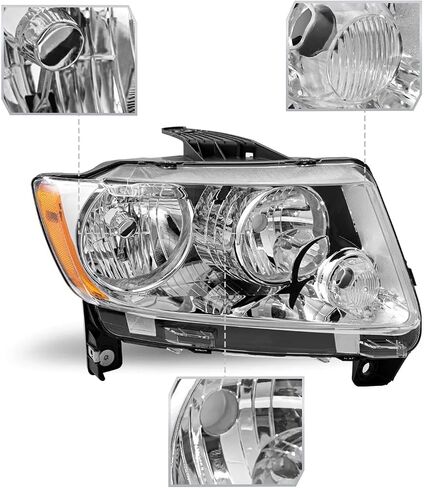 Halogen Headlights Headlamps Compatible with 2011-2013 Jeep Grand Cherokee 2011-2017 Jeep Compass, Chrome Housing Amber Reflector Headlights Assembly Replacement Driver and Passenger Side L+R in Saudi Arabia