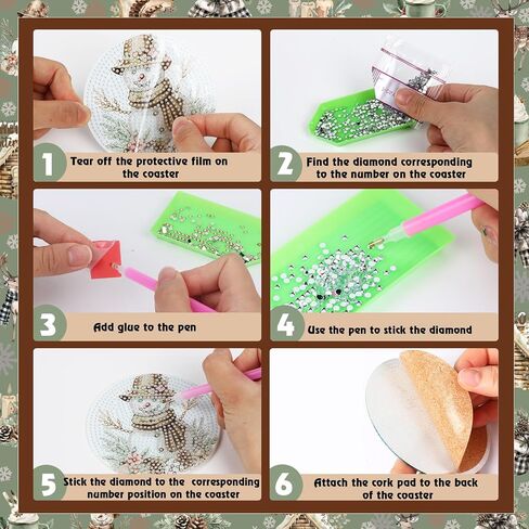 8 Pcs Boho Retro Winter Absorbent Diamond Art Coasters with Holder Cork Base, Let It Snow DIY Diamond Art Drink Coasters for Him and Her, Non-Slip Art Table Home Party Decoration Supplies in Saudi Arabia