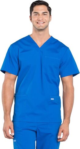 مجموعة ملابس العمل للرجال المحترفين WW695 بلوزة برقبة على شكل حرف V وWW190S مدببة الساق وبنطلون أمامي، رويال- XL توب/XL قصير بانت in Kuwait