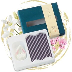 Hasegawa Rabbit Series: Serene Meadow Incense Set - Cedarwood, Oakmoss & Musk - 15 Sticks with Rabbit Stone Holder (15-17 Min Burn Time Each) うさぎスティックセットほのか