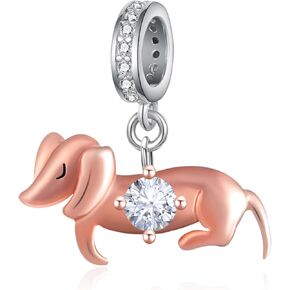 Dachshund Charm 925 Sterling Silver Dachshund Gifts Cute Animal Dachshund Jewelry Wiener Dog Charms for Bracelets Weiner Dog Gifts for Women