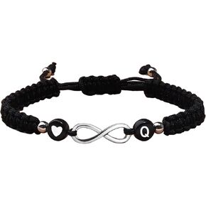 Heart Love Black Initial A-Z Letter Bracelet Infinity Symbol Charm Alphabet Name Wristband Women Personalized Gifts