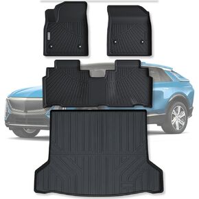 Floor Mats & Trunk Mat for 2023 2024 2025 Cadillac Lyriq,TPE All Weather Protection 2 Rows Car Floor Liners with Cargo Liners