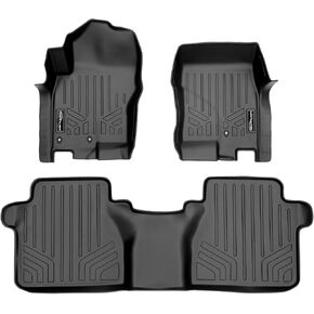SMARTLINER Custom Floor Mats 2 Row Liner Set Black Compatible with 2008-2021 Nissan Frontier Crew Cab with Dual Drivers Side Floor Posts
