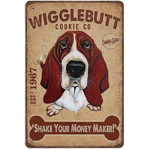 Xiddxu Metal Tin Retro Sign Basset Hound Wiggle Butt Cookie Tin Sign,Vintage Wall Decor，Novelty Signs for Home Kitchen Cafe Bar Man Cave，Vintage Wall Home Decor 5.5x8 Inch