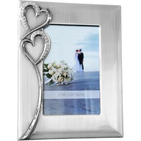 Silver Picture Frame 4x6 with Hearts – Unique Gift Idea for Couples and Family - Wedding, Engagement, Newlyweds, Bridal Shower, Anniversary, Valentines - Mom, Grandkids, Grandma Picture Frame
