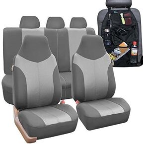 FH Group Car Seat Covers Full Set Supreme Twill Gray Seat Cover- Universal Fit, Automotive Seat Covers, 1-Piece Front Seat Covers, Airbag Compatible, Split Bench Rear Car Seat Cover for SUV, Sedan