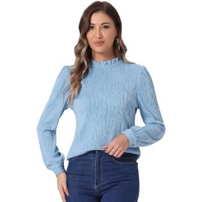 Allegra K Textured Ruffled Blouse for Women's Long Sleeve Casual Office Frill Mock Neck Top