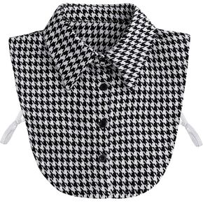 Lady Black and White Plaid Half Shirt Blouse Collar Dickey Fake Collar Detachable Collar for Women