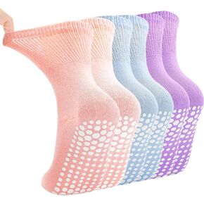 Pilates Socks Women Non Slip Grip Yoga Socks 3 Pairs Mid Calf Grippy Socks Non-Binding Top for Ladies Barre 5-8