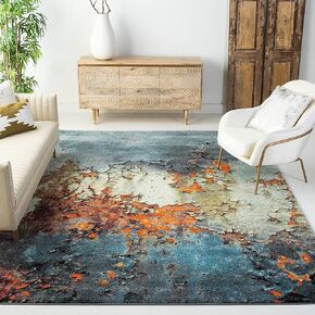 SAFAVIEH Glacier Collection 5'3" Square Blue/Multi GLA125B Modern Abstract Non-Shedding Living Room Bedroom Area Rug