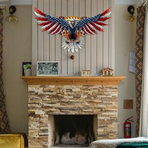 American Flag Eagle Metal Sign Wall Art, Independence Day 4th of July Wall Decoration Hanging Patriotic Bald Eagle Sculpture Armed Forces Veterans Day Gift for Mens Soldiers Indoor Garage Upgrade (12'')