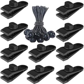 Tarp Clips Heavy Duty Lock Grip, 14 Pcs Tarp Clamps Heavy Duty, Awning Clamp Fasteners Grip, Tent Clip for Tarps, Car Cover, Canvas, Swimming Pool Covers(10 Pcs Clips and 4 pcs Cords)