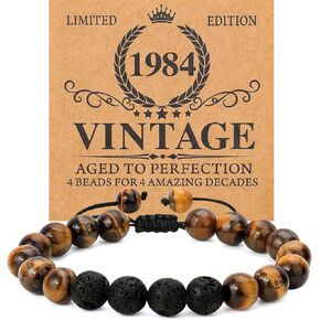 30th 40th 50th 60th 70th Birthday Gifts for Men Him Natural Stone Beaded Bracelet Birthday Gifts for Men Dad Son Boyfriend Husband Grandpa