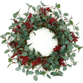 Christmas Wreath, Front Door Christmas Wreath, 22 Inch Christmas Door Wreath with Red Berry &Christmas Leaves, Christmas Home Decoration, Christmas Decoration Indoor & Outdoor