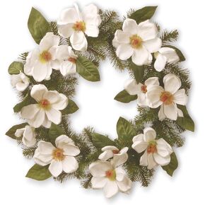 National Tree North Valley Spruce Wreath with Cream Magnolia Flowers (NRV7-13-24W )