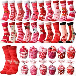 20 Pairs Valentine's Day Cupcake Socks Gifts for Women Heart Print Crew Socks Bulk Valentines Socks for Mothers Day