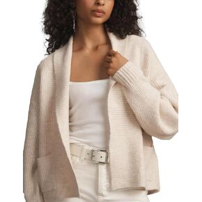 Shawl Collar Cardigan for Women Cropped Open Front Sweater Loose Casual Knitwear Chunky Knit Jacket with Pockets
