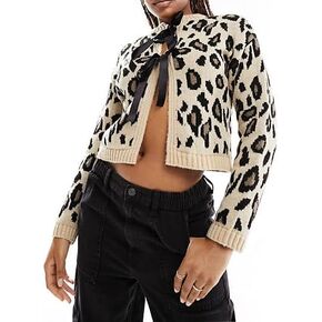 Women Y2k Long Sleeve Bow Front Cardigan Sweater Tie Open Front Crew Neck Knit Crop Shirts 2024 Fall Casual Blouse