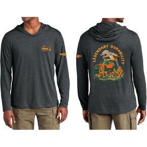 Jeep Sasquatch Family Logo Long-Sleeve Lightweight Hooded T-Shirt for Men Black Heather