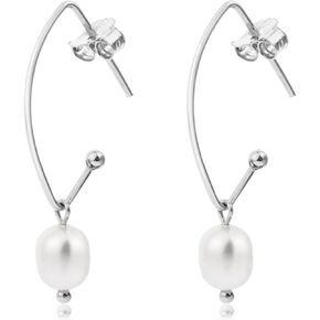 Sterling Silver Freshwater Cultured Pearl Dangle Earrings,Dainty Drop Earrings with Handpicked AAA+ Quality Freshwater Cultured Pearl